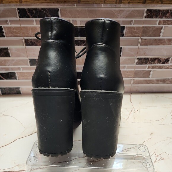 Divided H&M Boots Women 8.5 Punk Biker Hgh Block Heel Black Lace Up Y2K 90 Style - Picture 3 of 7